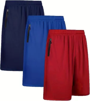 BUYJYA 3 Pack Men's Athletic Running Shorts Gym Basketball Lightweight Casual Short with Zipper Pocket Gift
