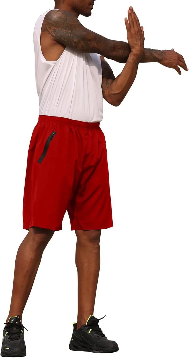 BUYJYA 3 Pack Men's Athletic Running Shorts Gym Basketball Lightweight Casual Short with Zipper Pocket Gift