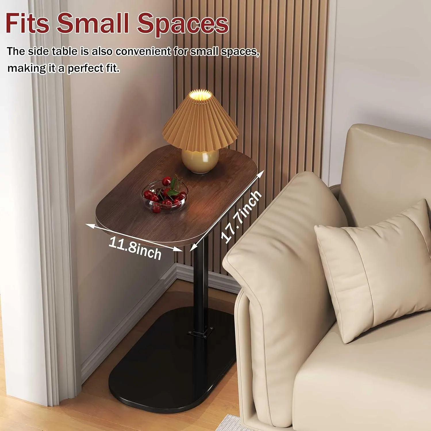 C Shaped End Table Adjustable Height,360°Swivel Couch Arm Table,Small Side Table for Small Spaces,Couch Tables That Slide Under for Sofa, Bed, Lounge Chair,Walnut