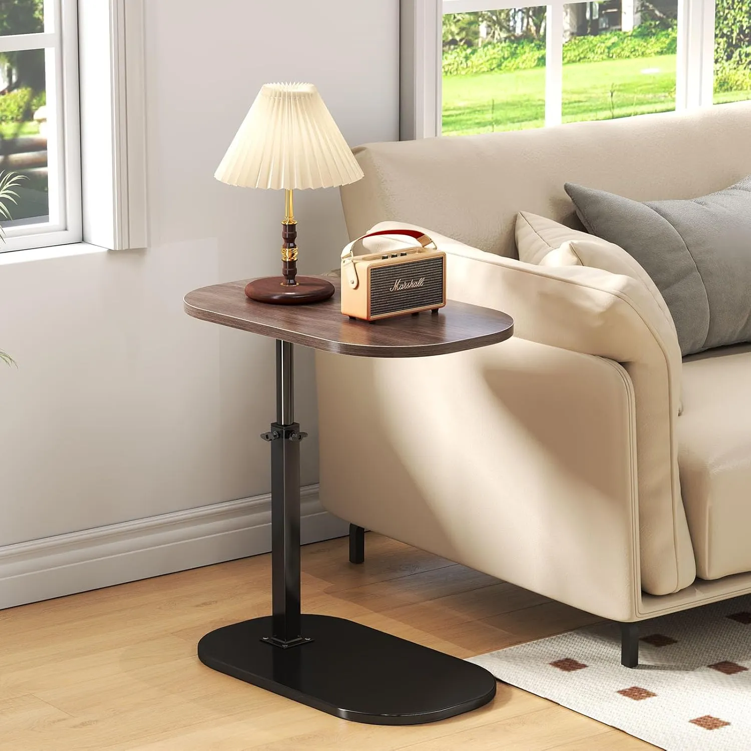 C Shaped End Table Adjustable Height,360°Swivel Couch Arm Table,Small Side Table for Small Spaces,Couch Tables That Slide Under for Sofa, Bed, Lounge Chair,Walnut