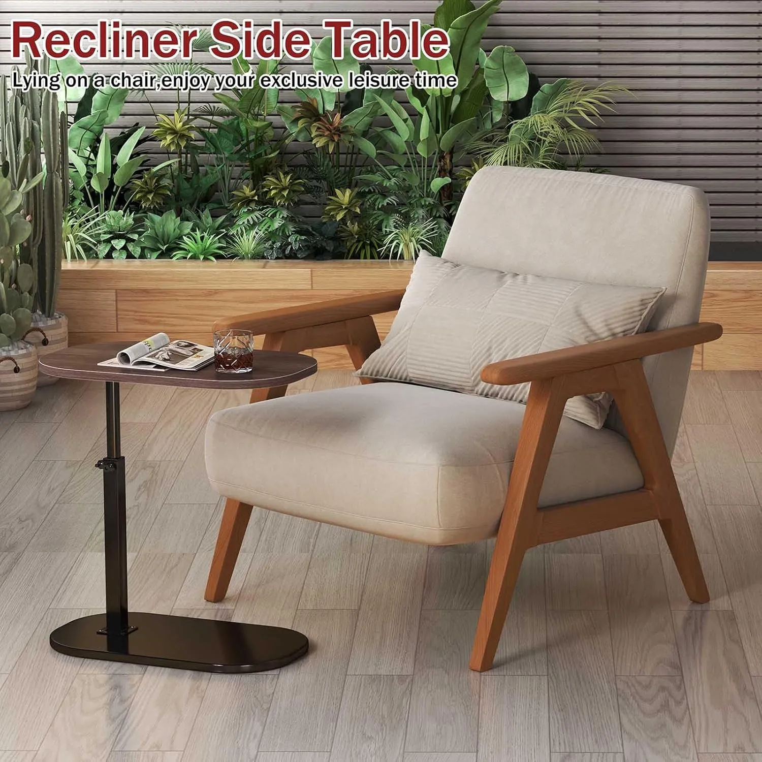 C Shaped End Table Adjustable Height,360°Swivel Couch Arm Table,Small Side Table for Small Spaces,Couch Tables That Slide Under for Sofa, Bed, Lounge Chair,Walnut