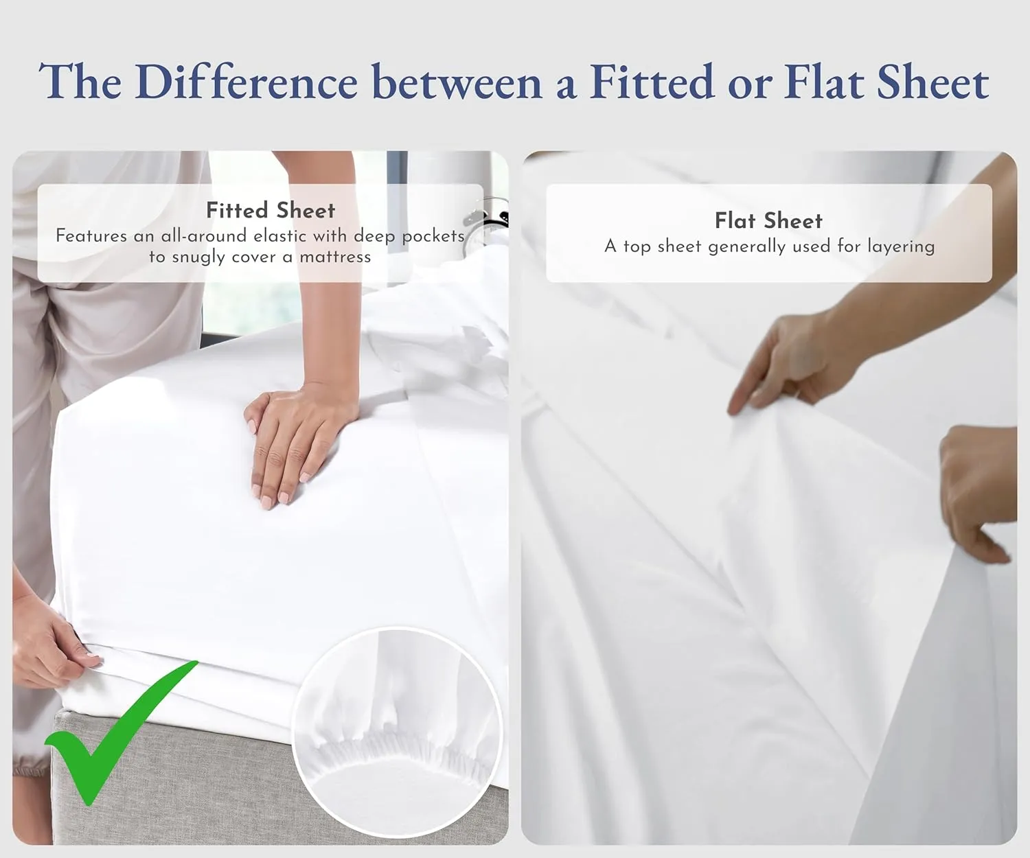 California Design Den Queen Fitted Sheet Only - 100% Cotton 400 Thread Count Sateen, Deep Pocket Fitted Sheet Queen, No-Pop Off Elastic - White