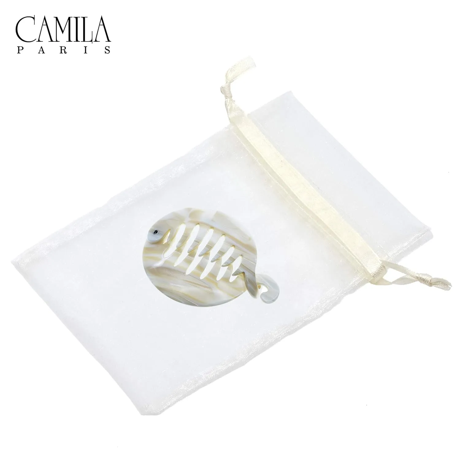 Camila Paris CP2338 3.25 inch French Banana Clip Hair Comb, Round Beige Girls Ponytail Holder Interlocking Banana Combs For Volume Thick Hair. Fashion Styling Hair Accessories for Women Made in France