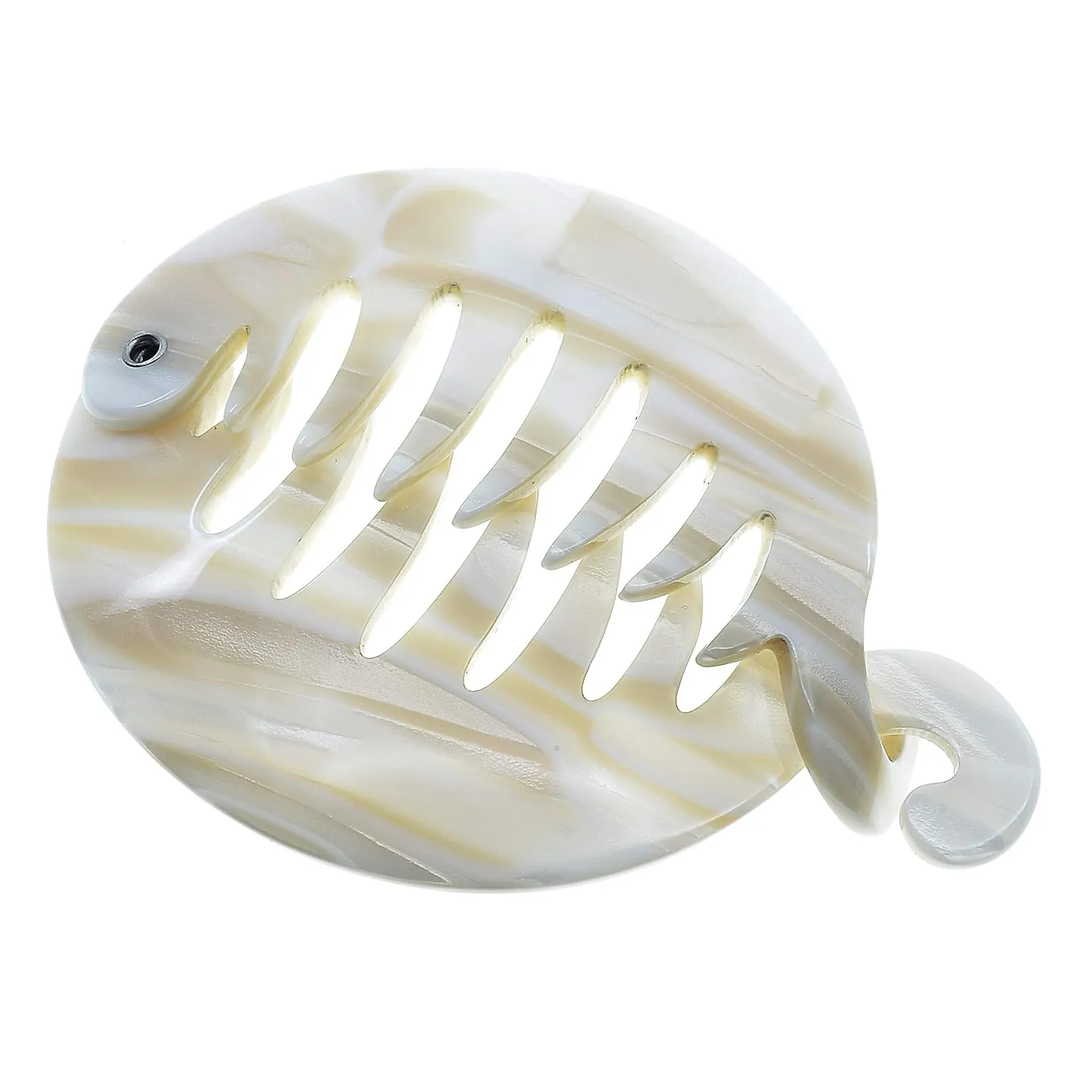 Camila Paris CP2338 3.25 inch French Banana Clip Hair Comb, Round Beige Girls Ponytail Holder Interlocking Banana Combs For Volume Thick Hair. Fashion Styling Hair Accessories for Women Made in France