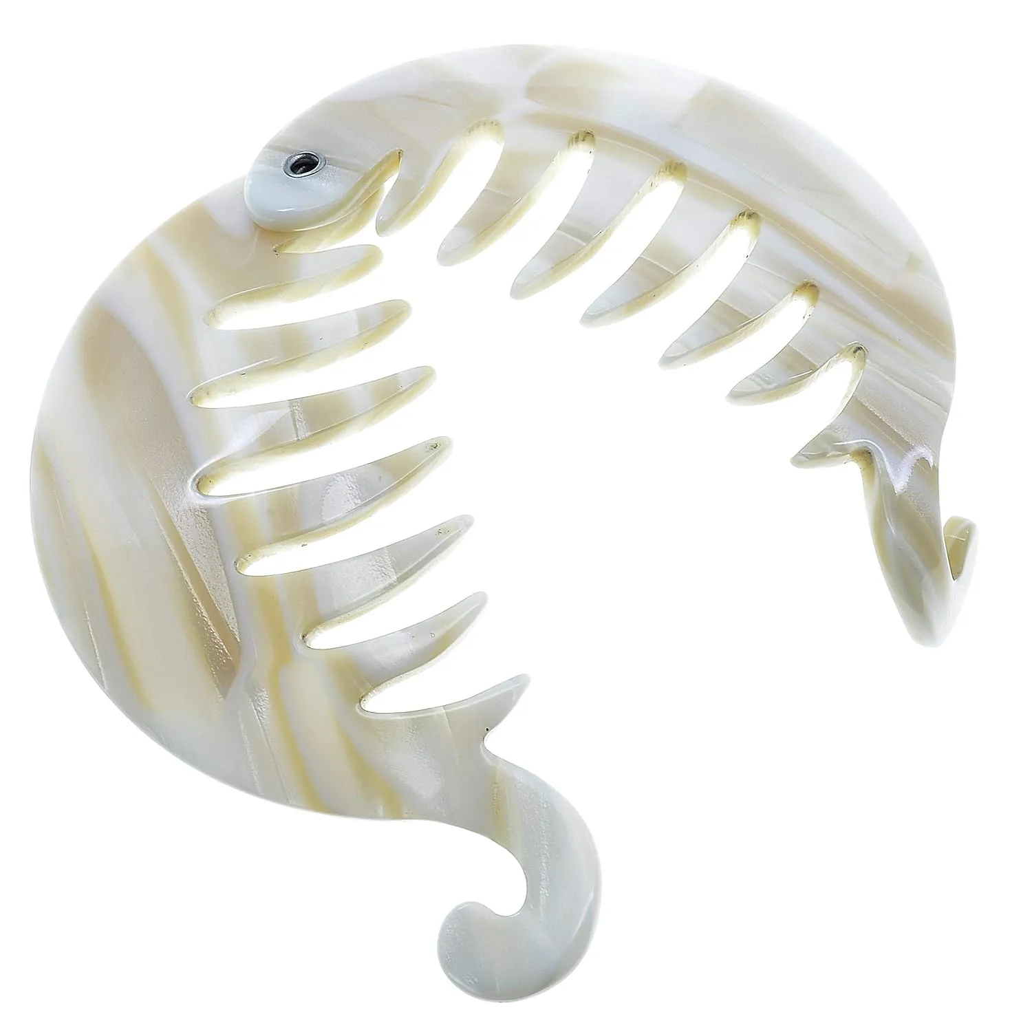 Camila Paris CP2338 3.25 inch French Banana Clip Hair Comb, Round Beige Girls Ponytail Holder Interlocking Banana Combs For Volume Thick Hair. Fashion Styling Hair Accessories for Women Made in France