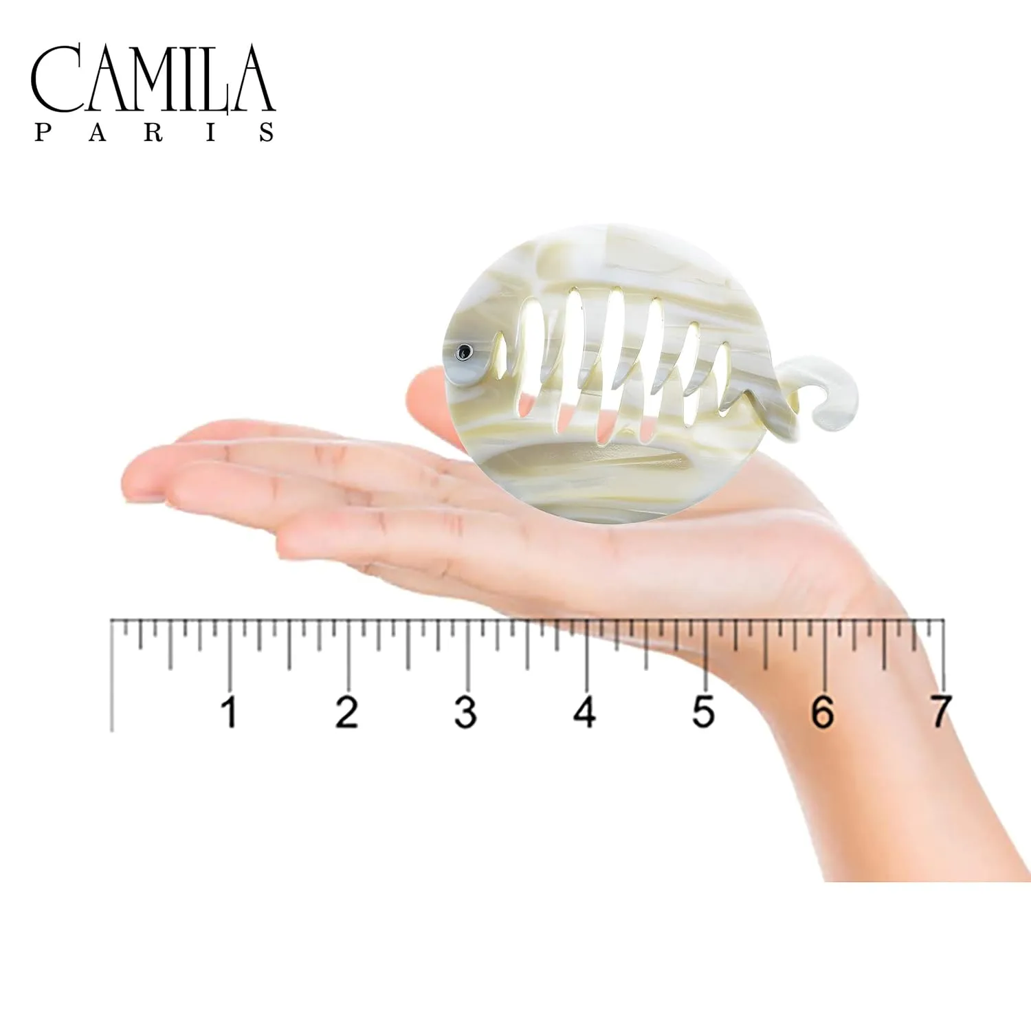 Camila Paris CP2338 3.25 inch French Banana Clip Hair Comb, Round Beige Girls Ponytail Holder Interlocking Banana Combs For Volume Thick Hair. Fashion Styling Hair Accessories for Women Made in France