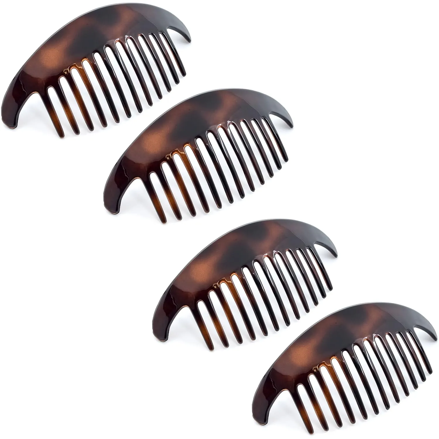 Camila Paris CP2430 4 Piece French Hair Side Combs, Tortoise Shell, Interlocking Combs French Twist Hair Combs, Strong Hold Hair Clips for Women Bun Chignon Up-Do Girls Hair Accessories Made in France