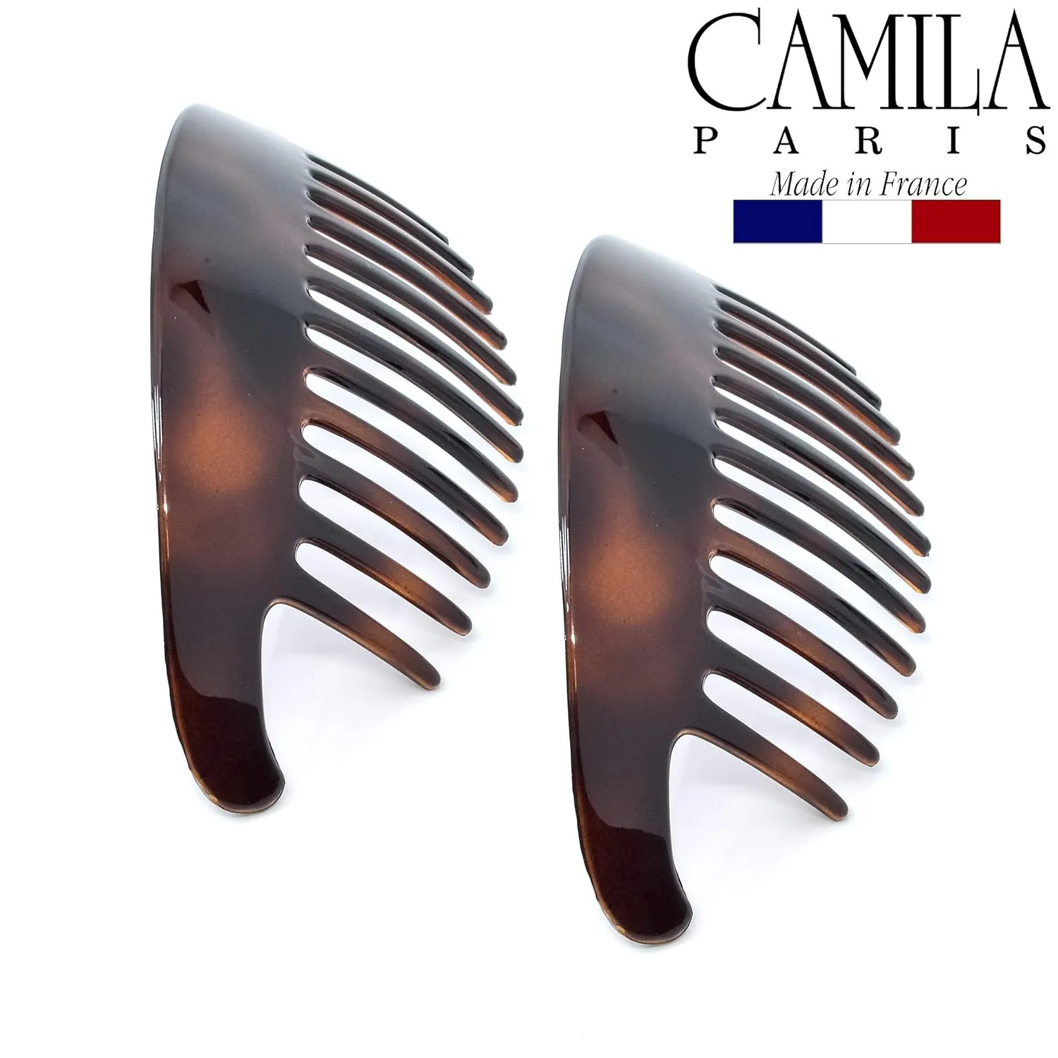 Camila Paris CP2430 4 Piece French Hair Side Combs, Tortoise Shell, Interlocking Combs French Twist Hair Combs, Strong Hold Hair Clips for Women Bun Chignon Up-Do Girls Hair Accessories Made in France