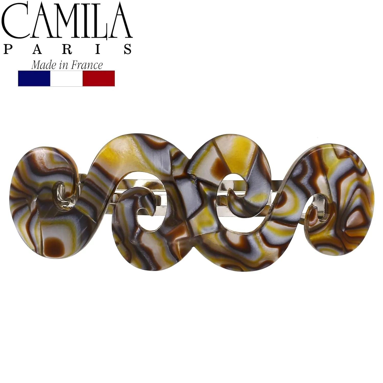 Camila Paris CP2485 French Hair Barrette Clip for Girls, Handmade, Onyx, Gold Metal Clasp Strong Hold Grip Hair Clips for Women, No Slip and Durable Styling Girls Hair Accessories, Made in France
