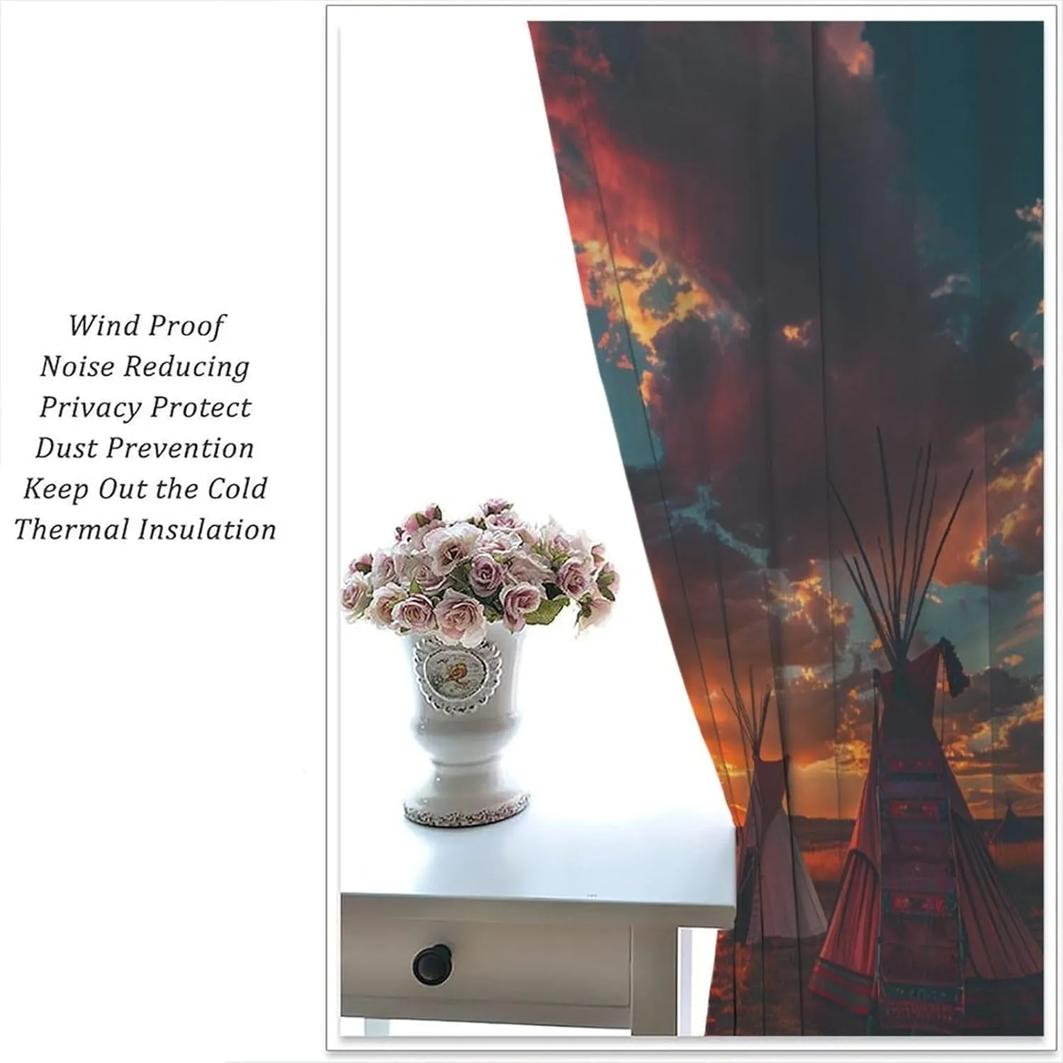 Camping Sunset Sky Blackout Curtains, Indian Tent Village Landscape Home Decor Rod Pocket Window Drapes for Living Room Bedroom- 2 Panels 63" W x 72" L