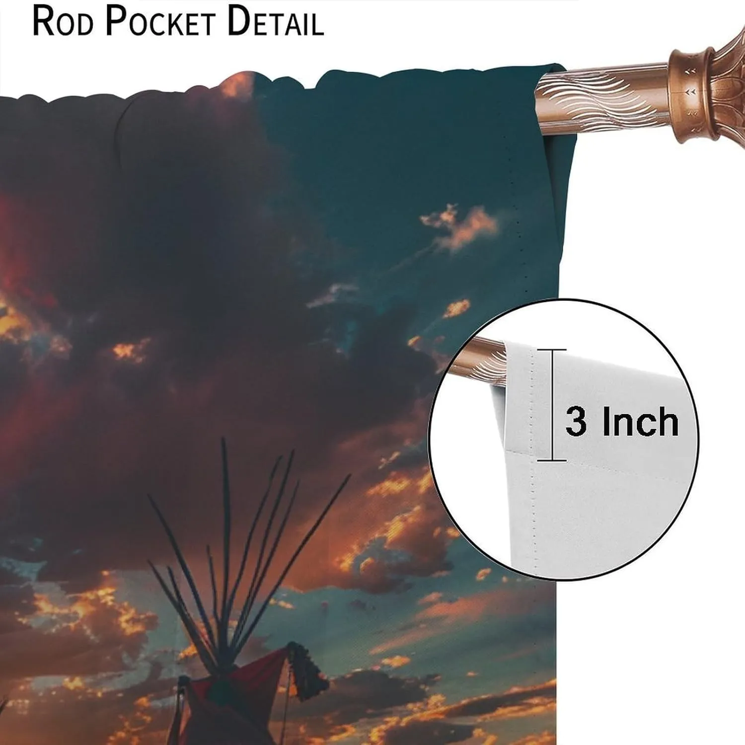 Camping Sunset Sky Blackout Curtains, Indian Tent Village Landscape Home Decor Rod Pocket Window Drapes for Living Room Bedroom- 2 Panels 63" W x 72" L
