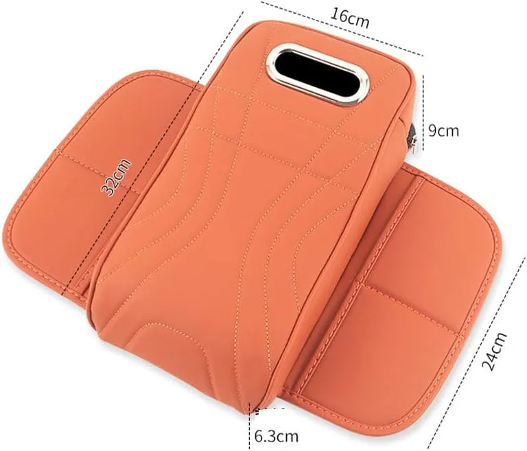 Car Armrest Cushion for Nissan Kicks 2017-2023 2024 2025, Leather Auto Center Console Pad, Memory Foam Armrest Box, Armrest Cover with Tissue Box Hole,Orange-Small
