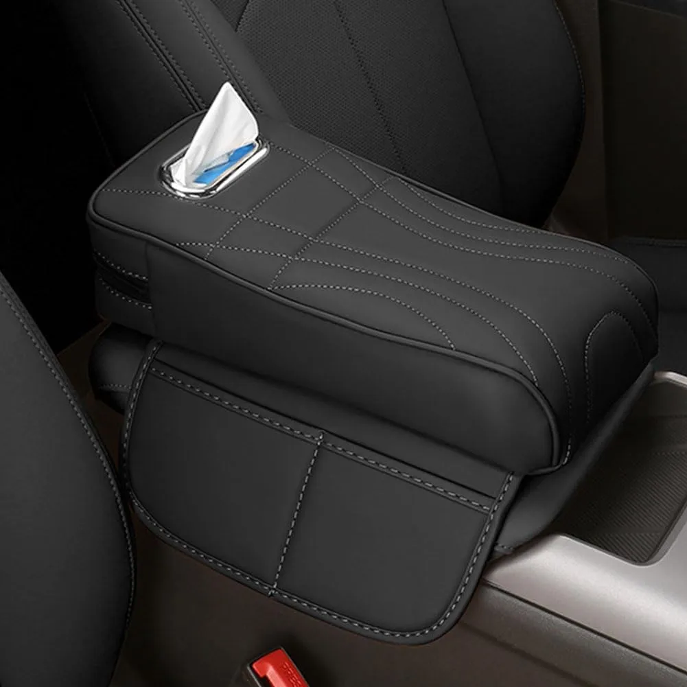 Car Armrest Cushion for Nissan Kicks 2017-2023 2024 2025, Leather Auto Center Console Pad, Memory Foam Armrest Box, Armrest Cover with Tissue Box Hole,Orange-Small