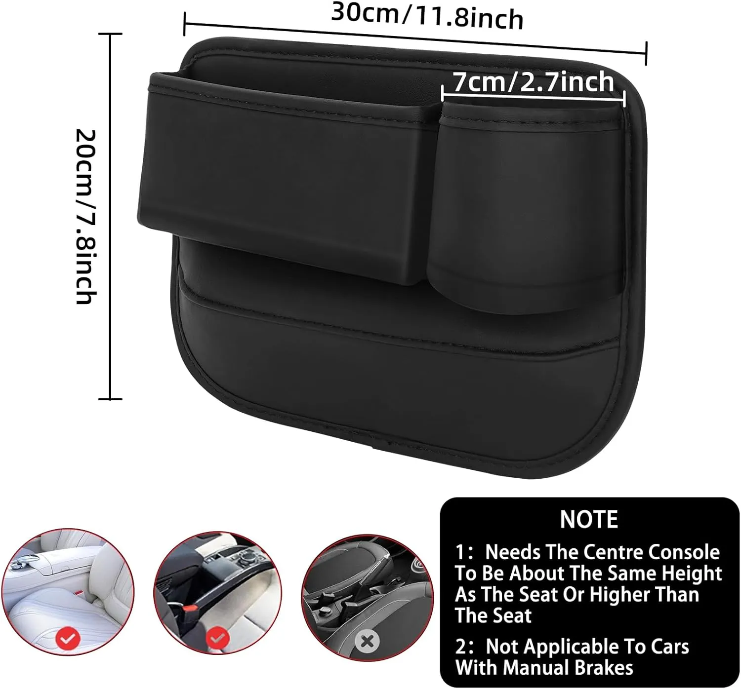 Car Gap Filler Organizer with Cup Holder, Front Seat Gap Storage Box Leather, Easy To Install, For Keys, Cards, Coin (Driver Passenger)