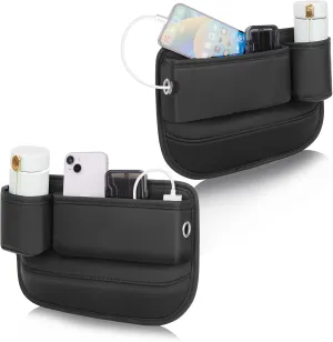Car Gap Filler Organizer with Cup Holder, Front Seat Gap Storage Box Leather, Easy To Install, For Keys, Cards, Coin (Driver Passenger)