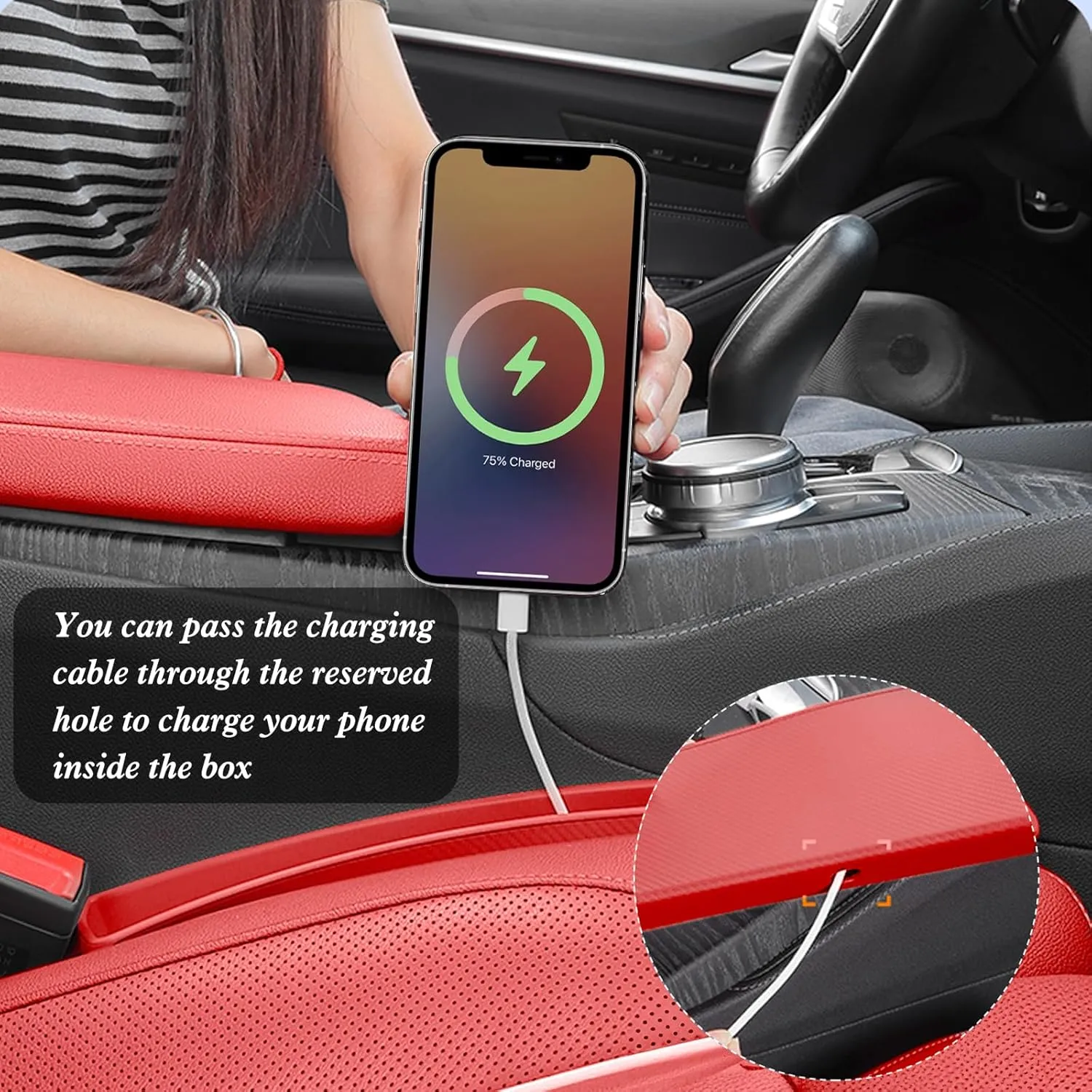 Car Seat Gap Filler Organizer 2 Pack, Gap Filler Organizer for Auto with Storage Pouch, SUV & Sedan Suitable, Coins, Glasses, Keys (Red)