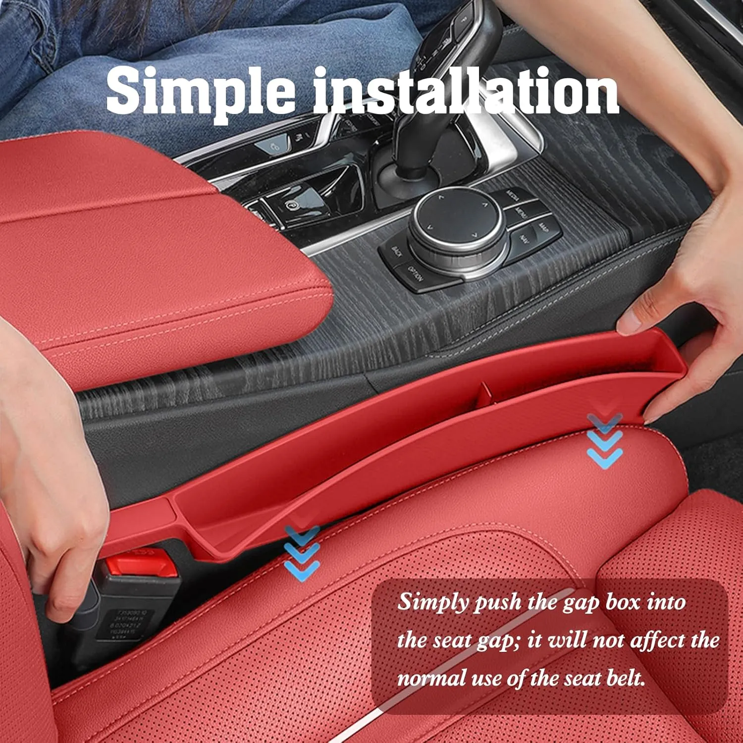Car Seat Gap Filler Organizer 2 Pack, Gap Filler Organizer for Auto with Storage Pouch, SUV & Sedan Suitable, Coins, Glasses, Keys (Red)