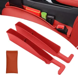 Car Seat Gap Filler Organizer 2 Pack, Gap Filler Organizer for Auto with Storage Pouch, SUV & Sedan Suitable, Coins, Glasses, Keys (Red)