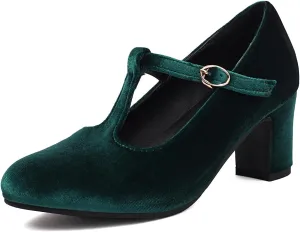 Caradise Women's T-Strap Buckle Mary Jane Chunky Block Heel Vintage Wedding Party Casual Dress Pump Shoes