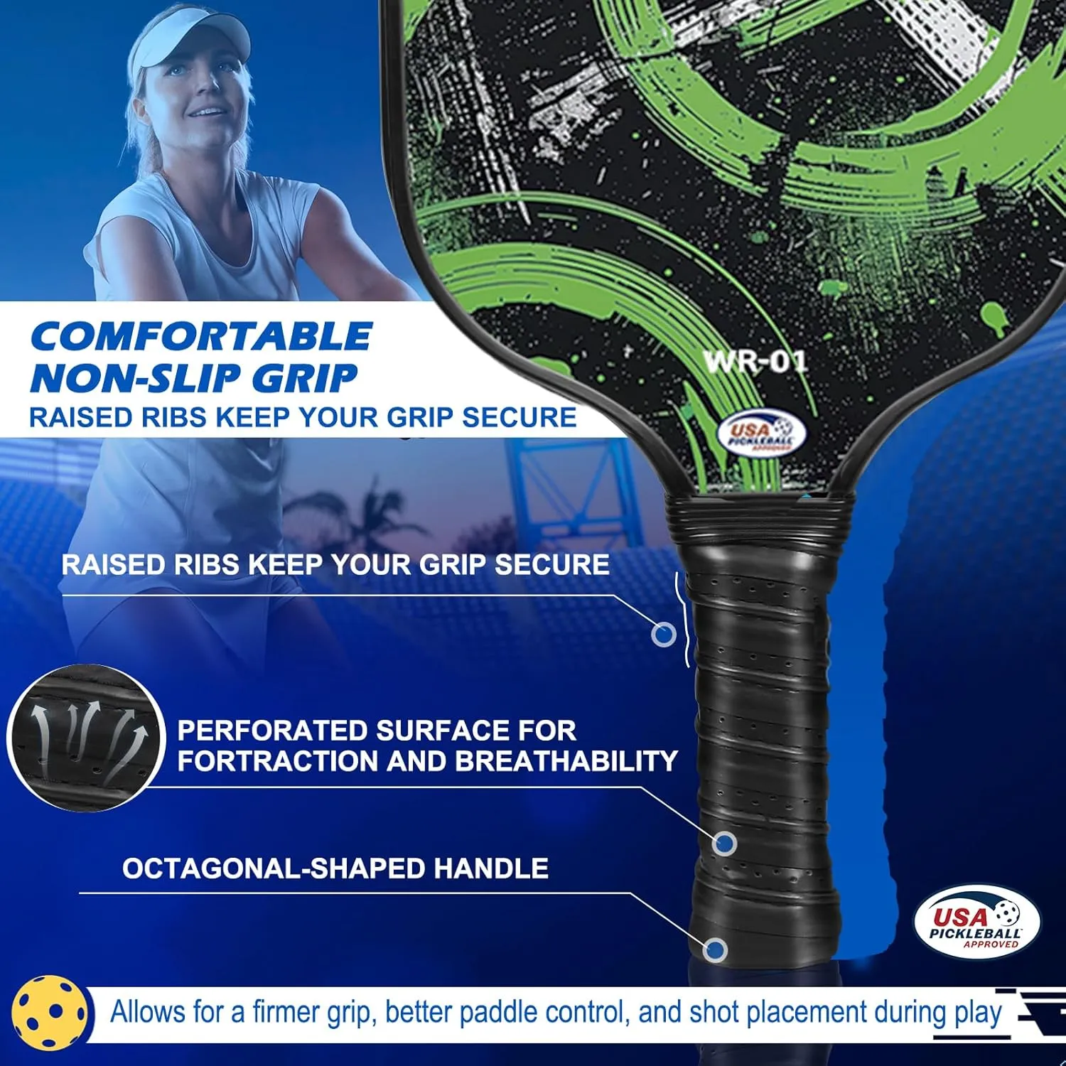 Carbon Fiber Pickleball Paddles Set of 4 or 2 Rackets,USAPA Approved Carbon Fiber Surface Pickle Ball Equipment Sets PP Honeycomb Core Pickleball Rackets & Accessories for Men,Women,Kids,Adults