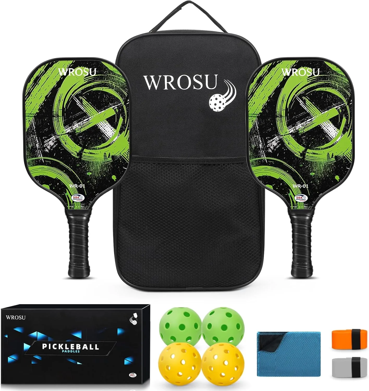 Carbon Fiber Pickleball Paddles Set of 4 or 2 Rackets,USAPA Approved Carbon Fiber Surface Pickle Ball Equipment Sets PP Honeycomb Core Pickleball Rackets & Accessories for Men,Women,Kids,Adults