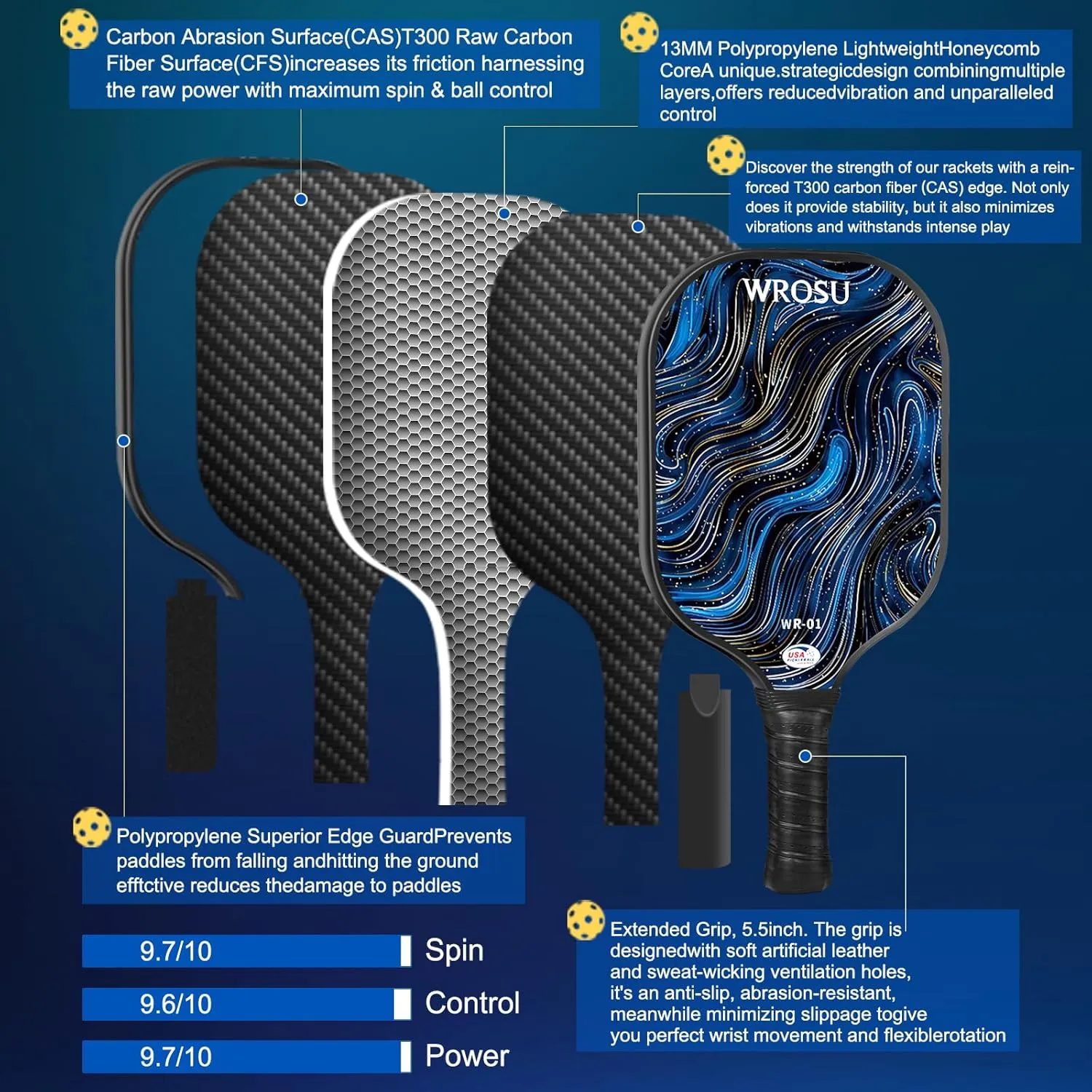 Carbon Fiber Pickleball Paddles Set of 4 or 2 Rackets,USAPA Approved Carbon Fiber Surface Pickle Ball Equipment Sets PP Honeycomb Core Pickleball Rackets & Accessories for Men,Women,Kids,Adults