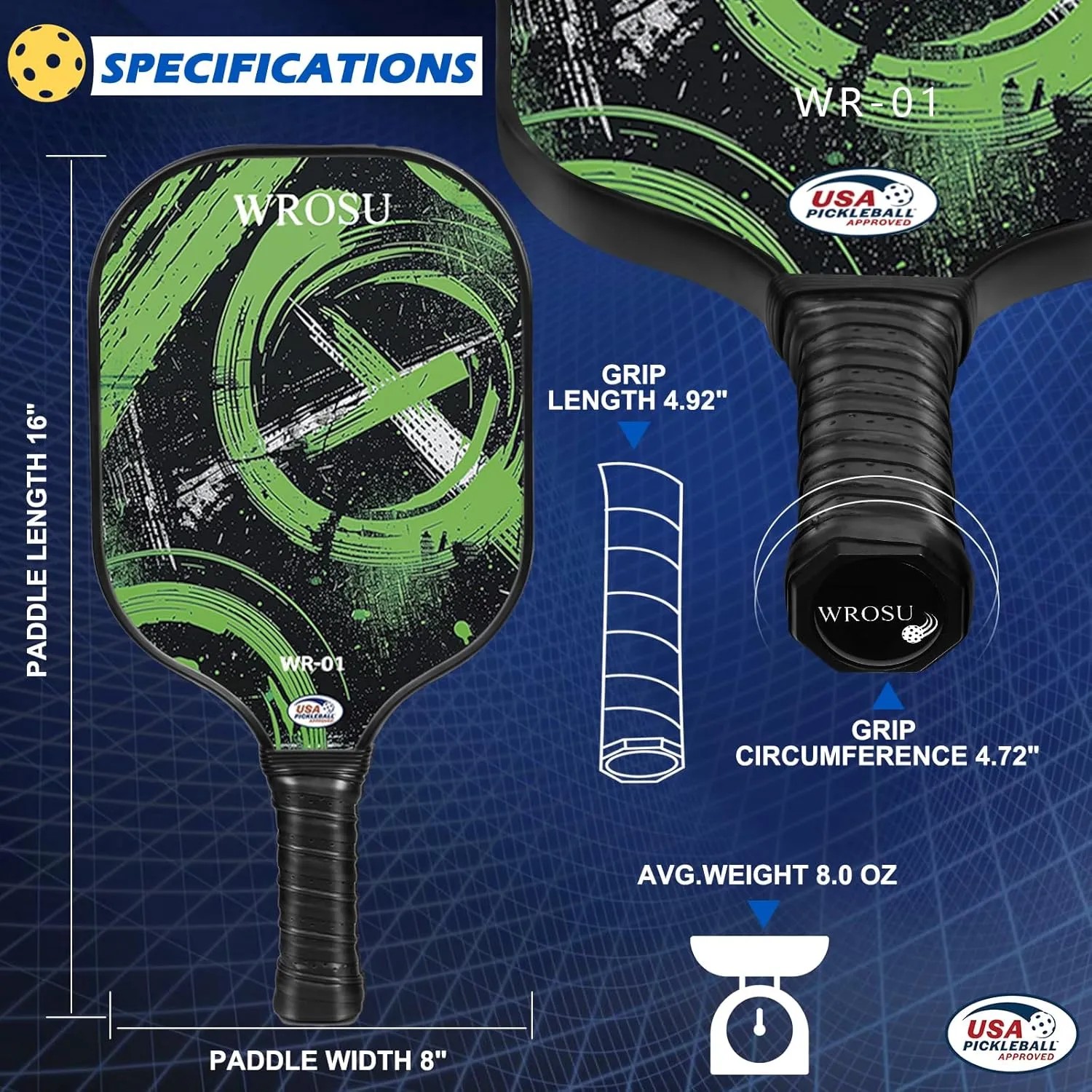 Carbon Fiber Pickleball Paddles Set of 4 or 2 Rackets,USAPA Approved Carbon Fiber Surface Pickle Ball Equipment Sets PP Honeycomb Core Pickleball Rackets & Accessories for Men,Women,Kids,Adults