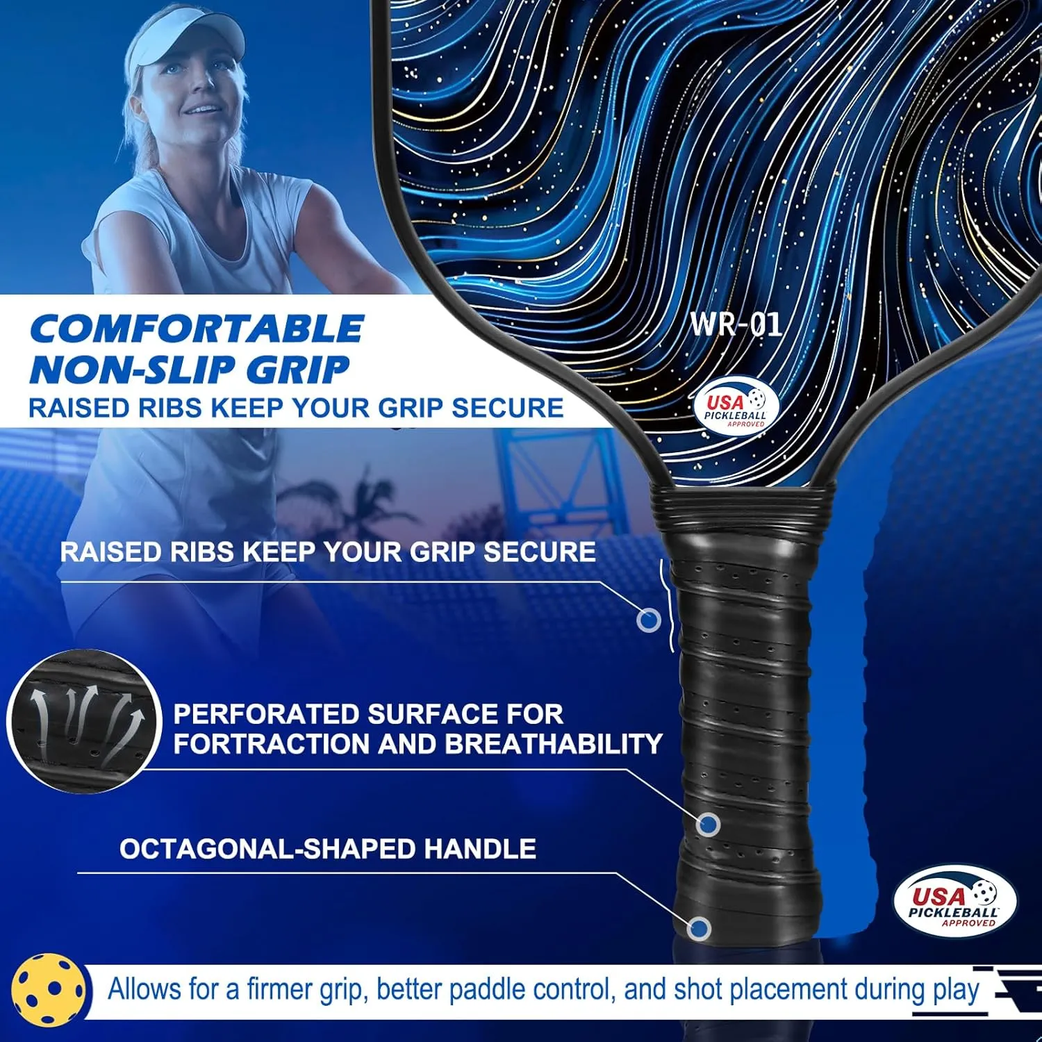 Carbon Fiber Pickleball Paddles Set of 4 or 2 Rackets,USAPA Approved Carbon Fiber Surface Pickle Ball Equipment Sets PP Honeycomb Core Pickleball Rackets & Accessories for Men,Women,Kids,Adults