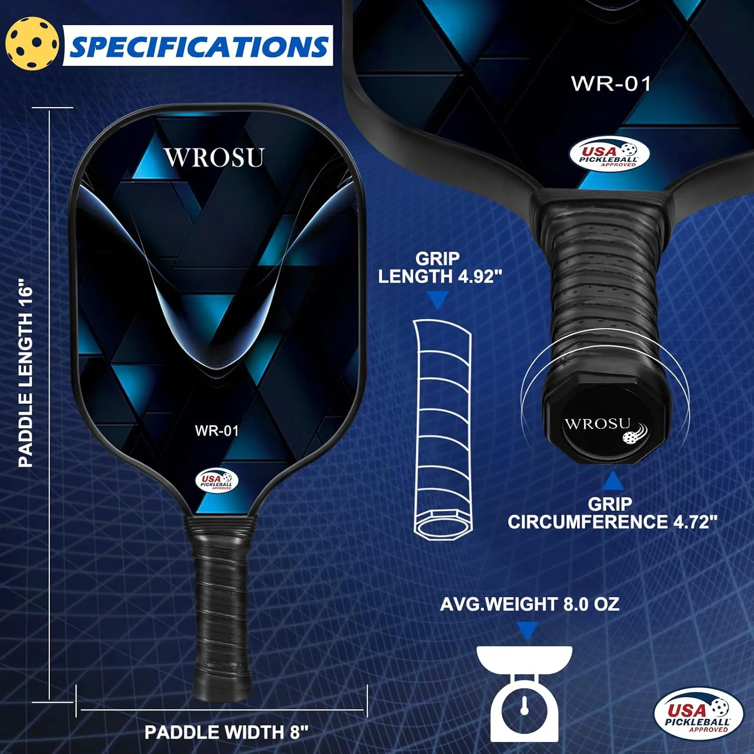 Carbon Fiber Pickleball Paddles Set of 4 or 2 Rackets,USAPA Approved Carbon Fiber Surface Pickle Ball Equipment Sets PP Honeycomb Core Pickleball Rackets & Accessories for Men,Women,Kids,Adults