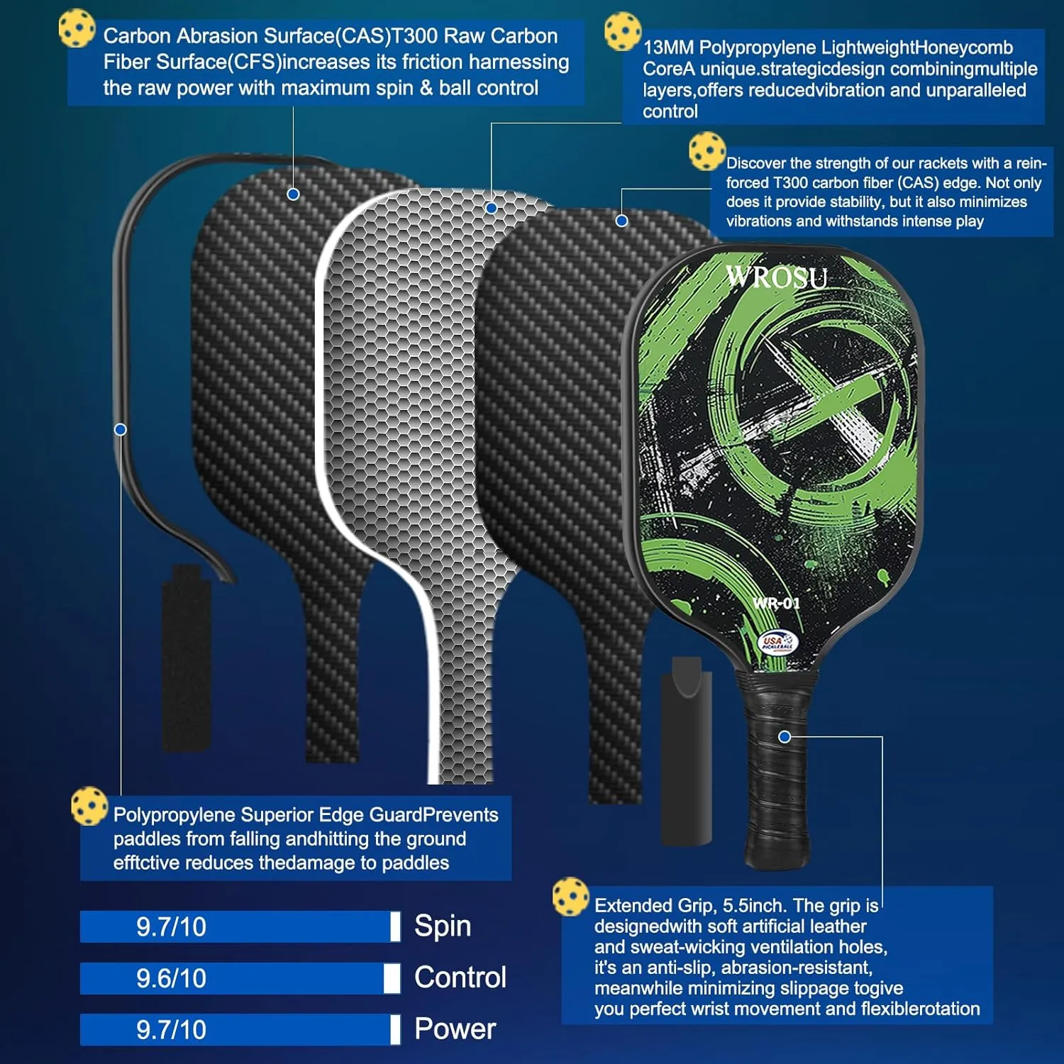 Carbon Fiber Pickleball Paddles Set of 4 or 2 Rackets,USAPA Approved Carbon Fiber Surface Pickle Ball Equipment Sets PP Honeycomb Core Pickleball Rackets & Accessories for Men,Women,Kids,Adults