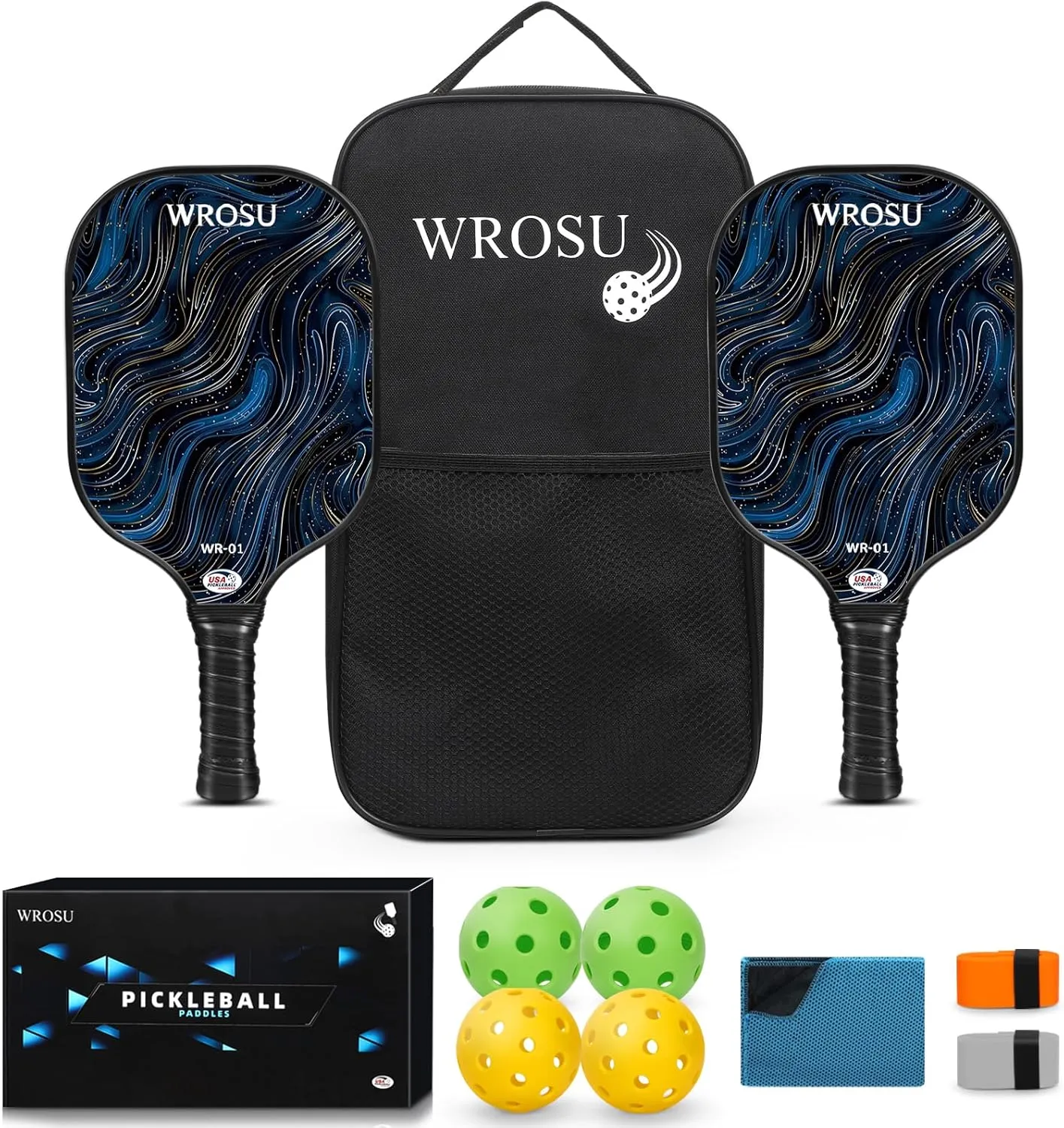 Carbon Fiber Pickleball Paddles Set of 4 or 2 Rackets,USAPA Approved Carbon Fiber Surface Pickle Ball Equipment Sets PP Honeycomb Core Pickleball Rackets & Accessories for Men,Women,Kids,Adults