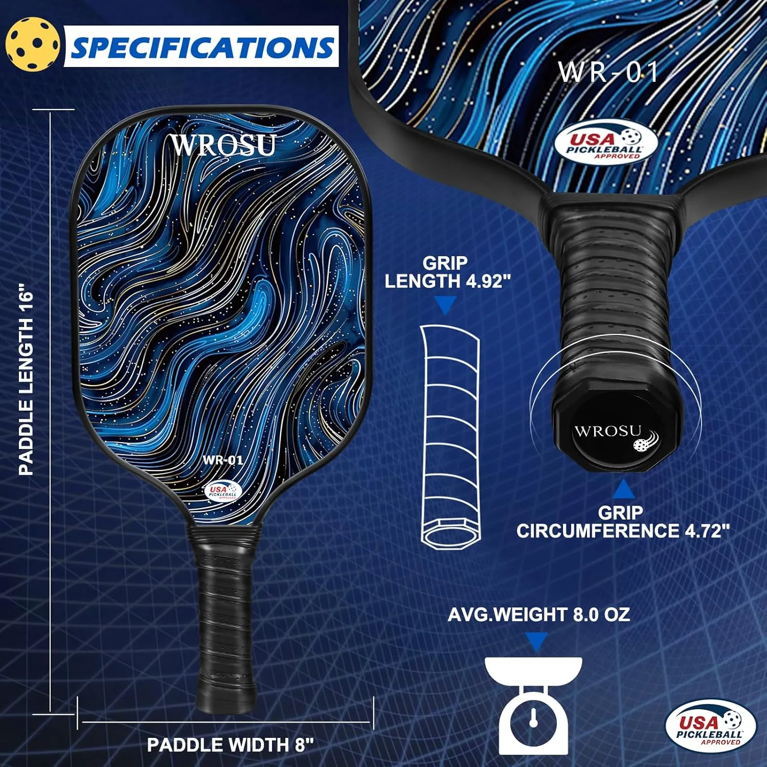 Carbon Fiber Pickleball Paddles Set of 4 or 2 Rackets,USAPA Approved Carbon Fiber Surface Pickle Ball Equipment Sets PP Honeycomb Core Pickleball Rackets & Accessories for Men,Women,Kids,Adults