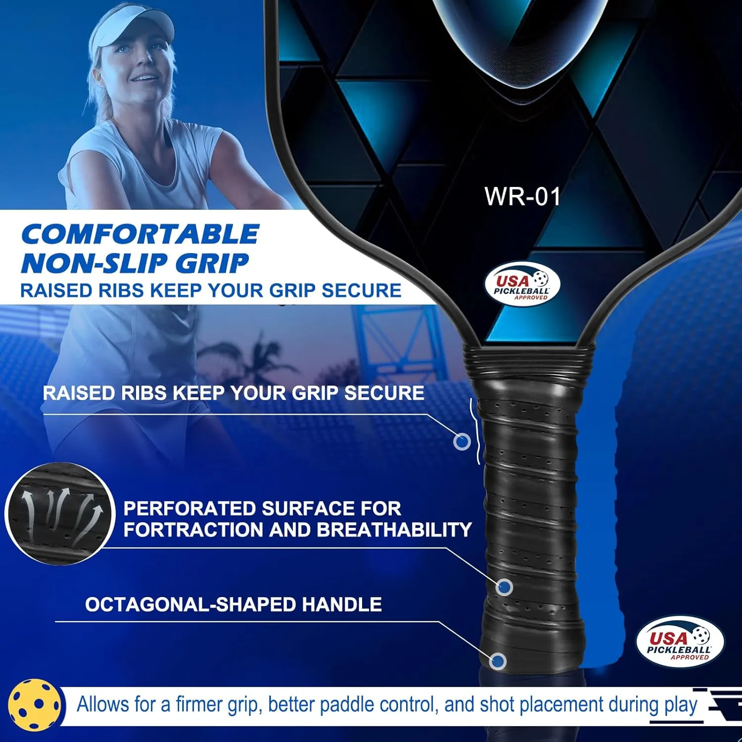 Carbon Fiber Pickleball Paddles Set of 4 or 2 Rackets,USAPA Approved Carbon Fiber Surface Pickle Ball Equipment Sets PP Honeycomb Core Pickleball Rackets & Accessories for Men,Women,Kids,Adults