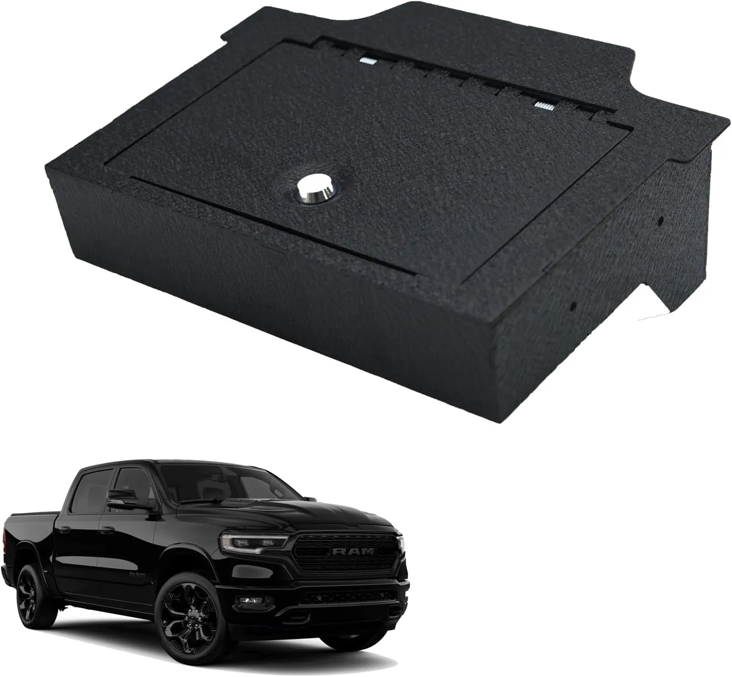 Center Console Gun Safe - Console Gun Vault Compatible with Dodge RAM 1500/2500/3500 Limited/Longhorn Slide 2019-2025, High Security Armrest Lock Box with triple lock