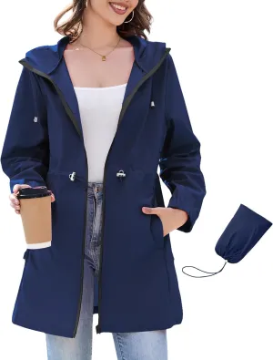 Century Star Women Waterproof Rain Jacket Lightweight Packable Raincoats for Women with Hood Long Rain Coat Windbreaker