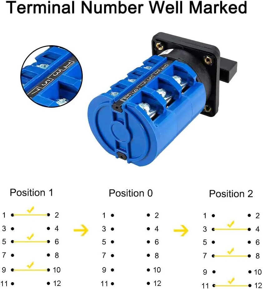 Changeover Switch LW28-63 3 Positions 12 Terminals Universal Rotary Cam Selector Latching Switches 690V 63A