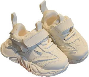 Child Sneaker Spring and Autumn New Solid Color Plus Velvet Breathable Non Slip Children's Casual Sports Shoes (White, 7 Toddler)