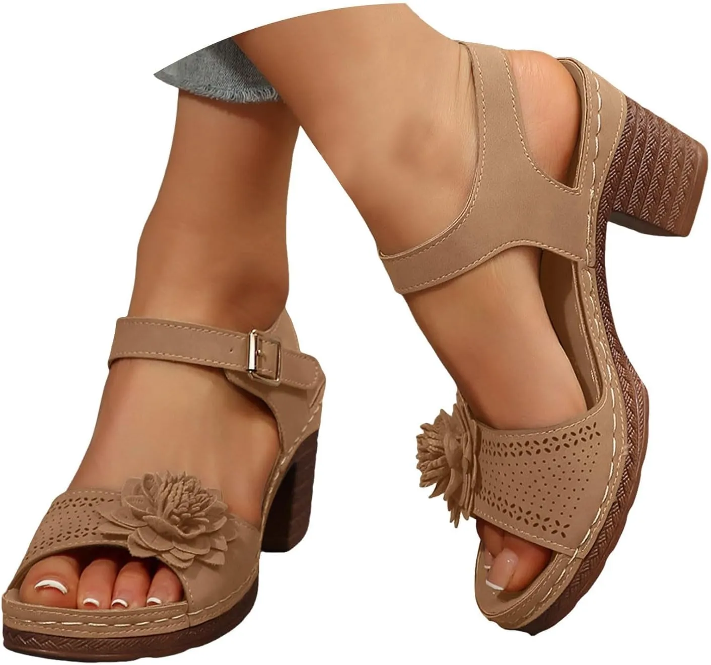 Chunky Sandals for Women Dressy Low Wedge Heels Sandal Comfortable Platform Summer Casual Shoes Arch Support Ankle Strap Wedge Sandals Hollow Out Open Toe Breathable Shoe