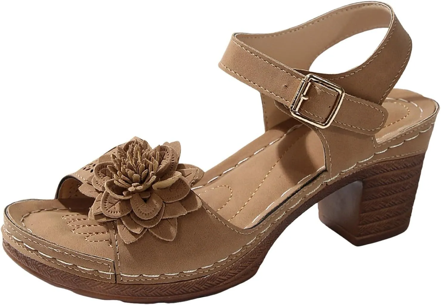 Chunky Sandals for Women Dressy Low Wedge Heels Sandal Comfortable Platform Summer Casual Shoes Arch Support Ankle Strap Wedge Sandals Hollow Out Open Toe Breathable Shoe
