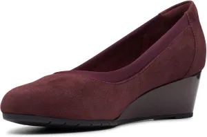 Clarks Women's Mallory Berry Wedge Pump, Burgundy Suede, 7 W