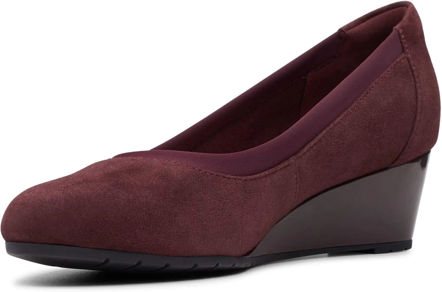 Clarks Women's Mallory Berry Wedge Pump, Burgundy Suede, 7 W