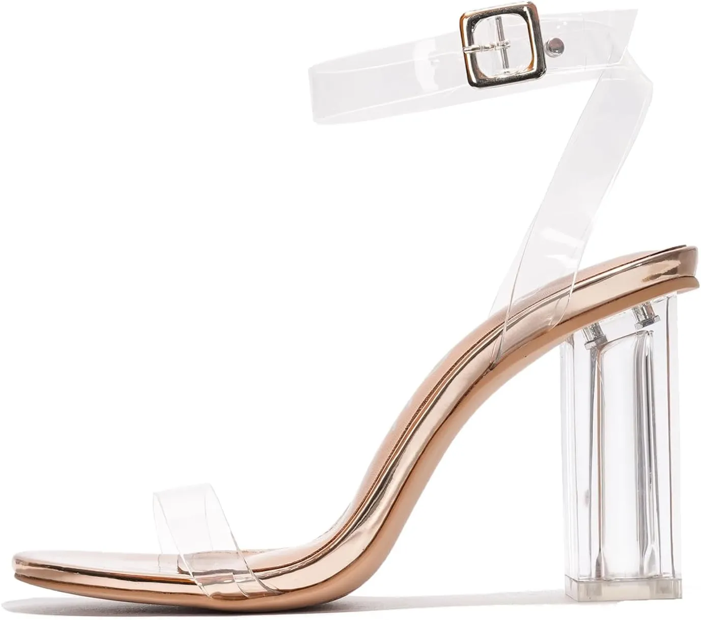 Clear Heels for Women- Stylish Ankle Strap Heels with Adjustable Buckle- Block Nude Heels for Women- 3.5-inch Open Toe Heel Sandals- Clear Heels with Genuine Leather Insole (Maria-2.A)