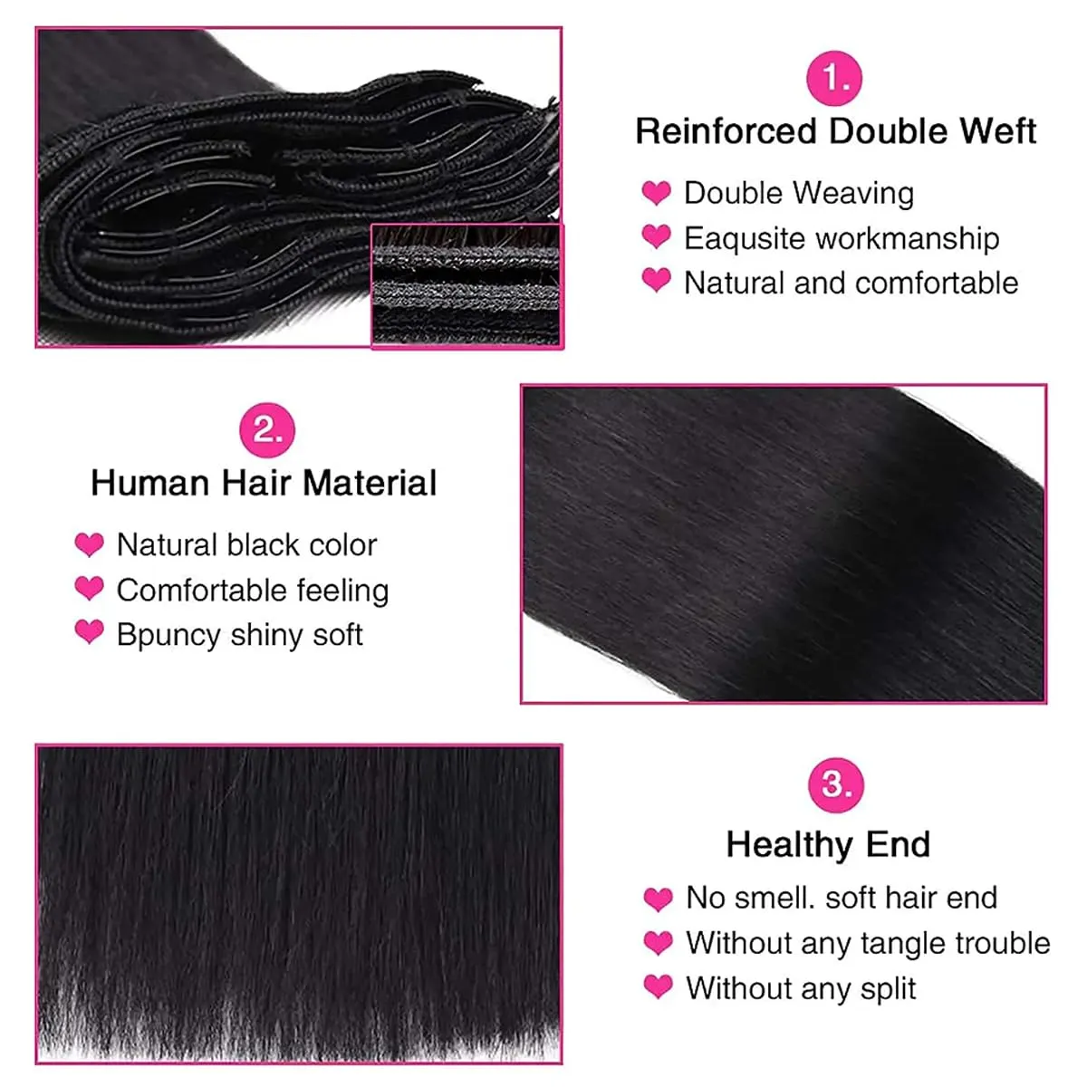 Clip in Hair Extensions Straight Natural Curl 100% Unprocessed Brazilian Human Hair for Black Women Natural Black Color 8pcs 120g/set 14 Inches