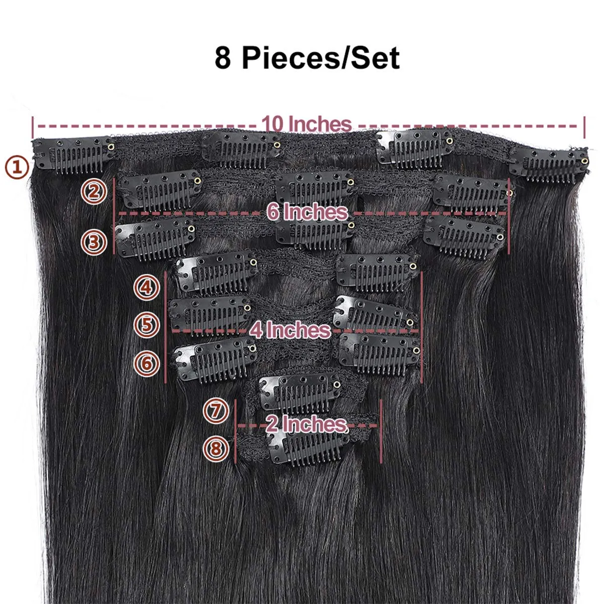 Clip in Hair Extensions Straight Natural Curl 100% Unprocessed Brazilian Human Hair for Black Women Natural Black Color 8pcs 120g/set 14 Inches