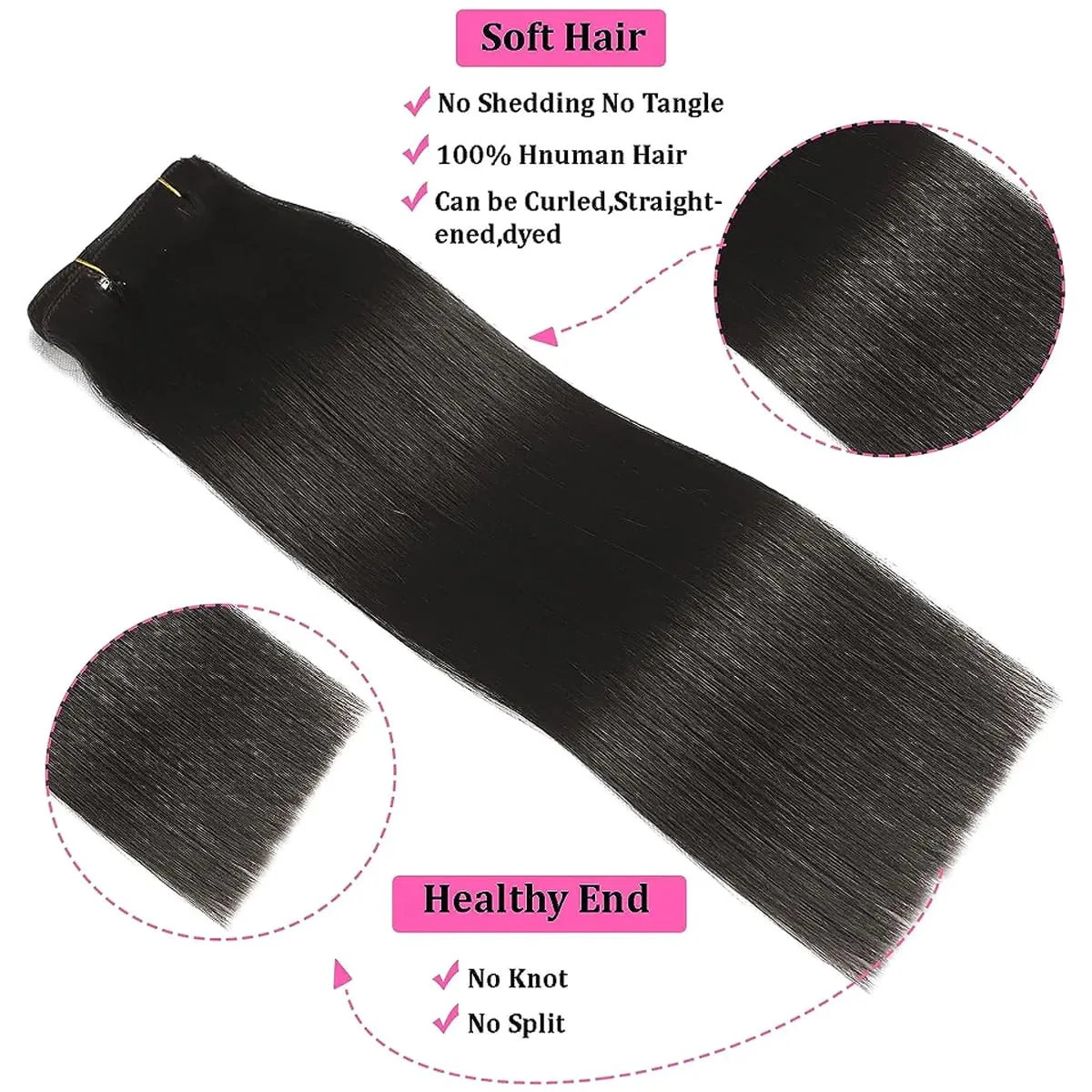 Clip in Hair Extensions Straight Natural Curl 100% Unprocessed Brazilian Human Hair for Black Women Natural Black Color 8pcs 120g/set 14 Inches