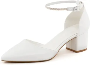 Closed Toe Heels Pumps Women High Block Chunky Heeled Pointed Toed Ankle Strap Pump Shoes Office Wedding Casual Dance Glitter Pumps Shoes for Lady Size 6-10
