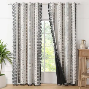 ColorBird 100% Boho Blackout Curtains 2 Panels 84 Inch Black White Western Southwest Linen Texture Thermal Black Out Curtain for Living Room Bedroom