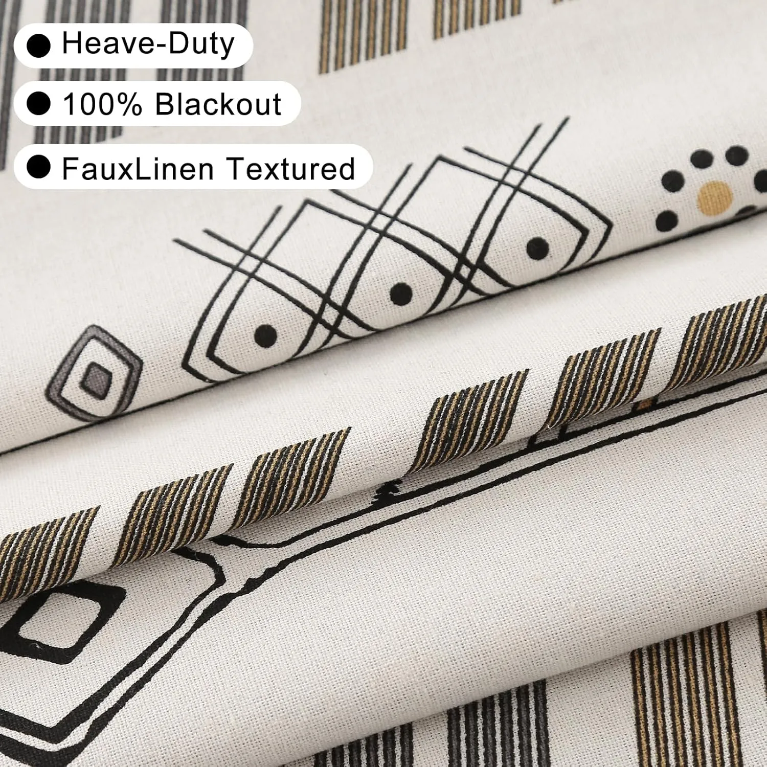 ColorBird 100% Boho Blackout Curtains 2 Panels 84 Inch Black White Western Southwest Linen Texture Thermal Black Out Curtain for Living Room Bedroom