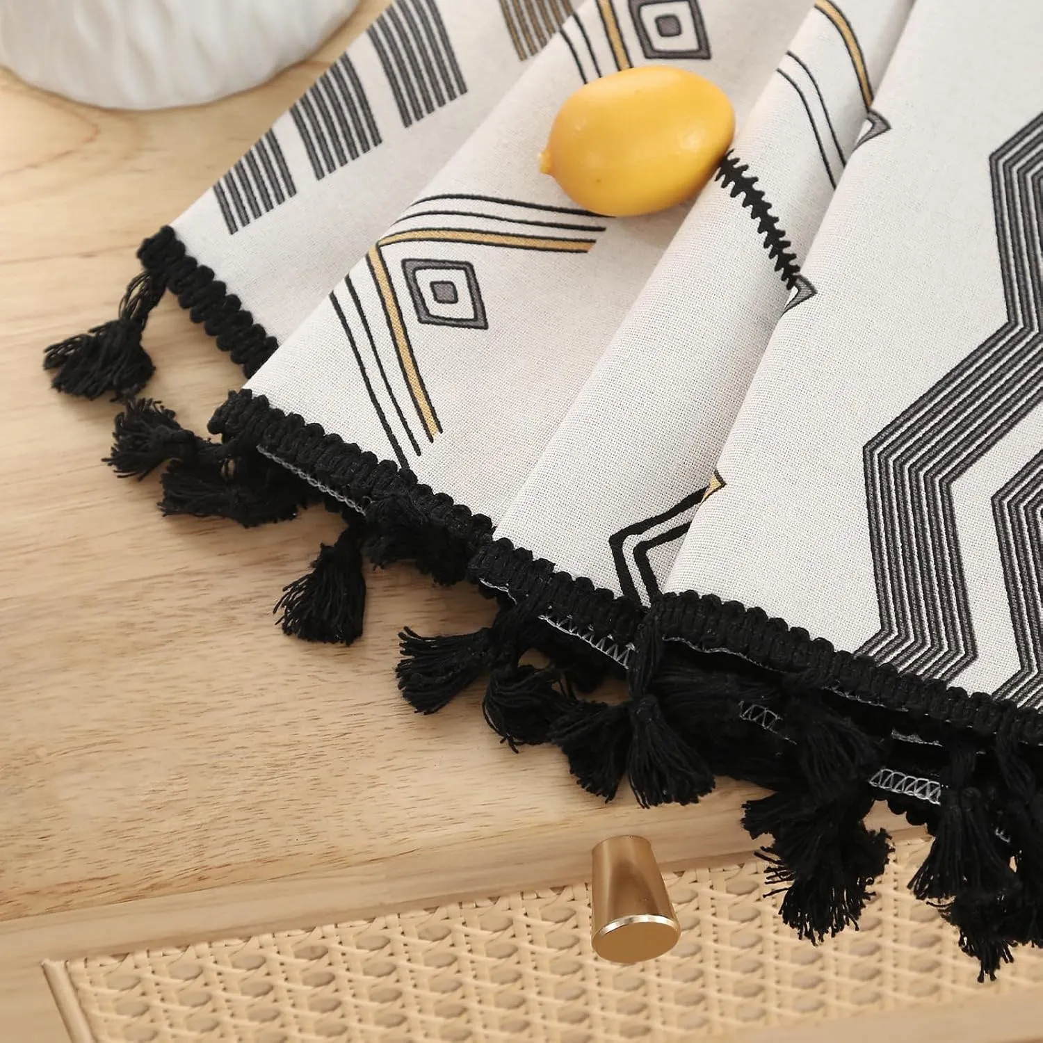 ColorBird 100% Boho Blackout Curtains 2 Panels 84 Inch Black White Western Southwest Linen Texture Thermal Black Out Curtain for Living Room Bedroom