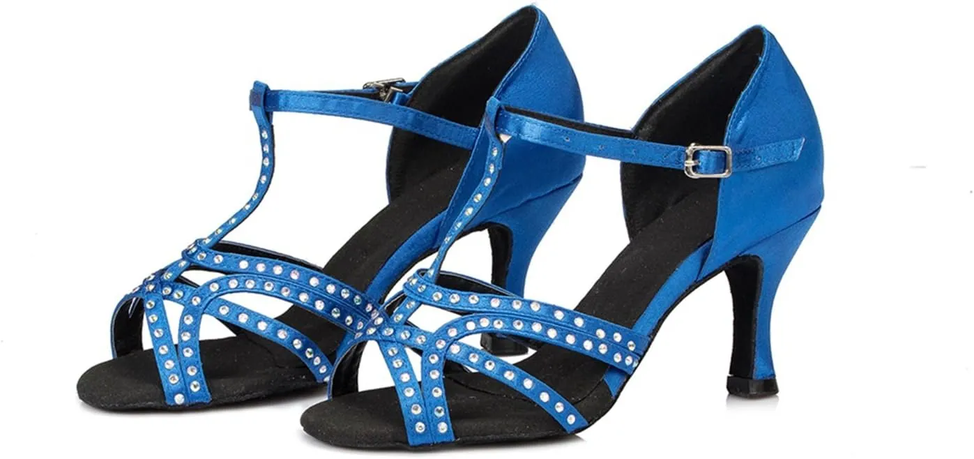 Comfortable Dancing Heels for Women Satin Party Wedding Sandals with Rhinestone